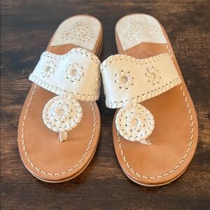 Jack Rogers White Tan Sandals with Intricate Design